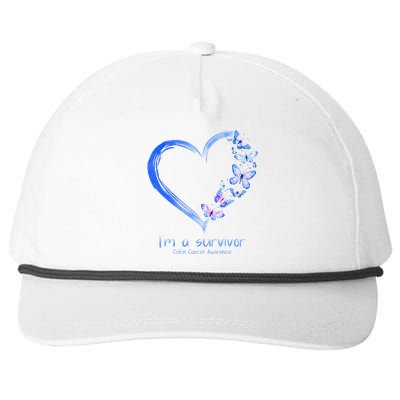 Blue Butterfly Heart I'm A Survivor Colon Cancer Awareness Snapback Five-Panel Rope Hat