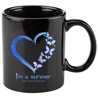 Blue Butterfly Heart I'm A Survivor Colon Cancer Awareness 11oz C Handle Ceramic Mug