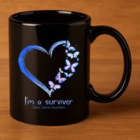 Blue Butterfly Heart I'm A Survivor Colon Cancer Awareness 11oz C Handle Ceramic Mug