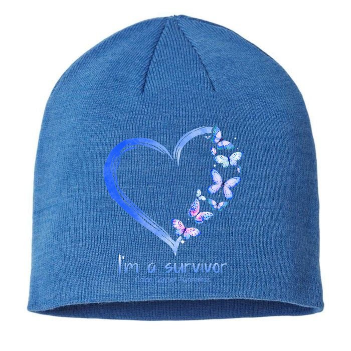 Blue Butterfly Heart I'm A Survivor Colon Cancer Awareness Sustainable Beanie