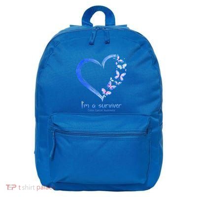 Blue Butterfly Heart I'm A Survivor Colon Cancer Awareness 16 in Basic Backpack