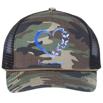 Blue Butterfly Heart I'm A Survivor Colon Cancer Awareness Retro Rope Trucker Hat Cap