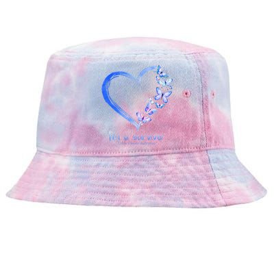 Blue Butterfly Heart I'm A Survivor Colon Cancer Awareness Tie-Dyed Bucket Hat