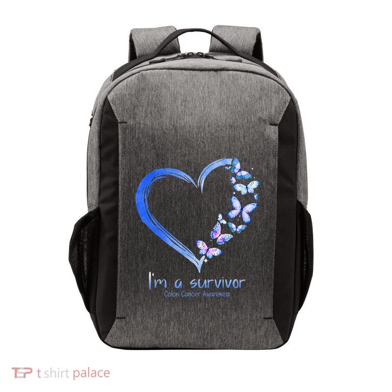 Blue Butterfly Heart I'm A Survivor Colon Cancer Awareness Vector Backpack