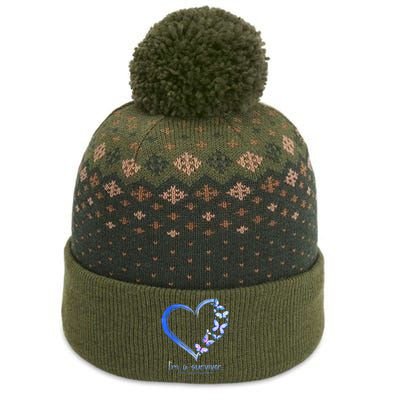 Blue Butterfly Heart I'm A Survivor Colon Cancer Awareness The Baniff Cuffed Pom Beanie