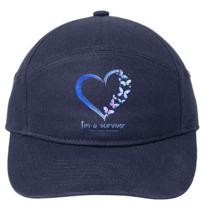 Blue Butterfly Heart I'm A Survivor Colon Cancer Awareness 7-Panel Snapback Hat