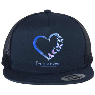 Blue Butterfly Heart I'm A Survivor Colon Cancer Awareness Flat Bill Trucker Hat