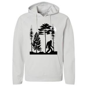 Bigfoo Bigfoot Hiding In Forest At Night Sasquatch Performance Fleece Hoodie