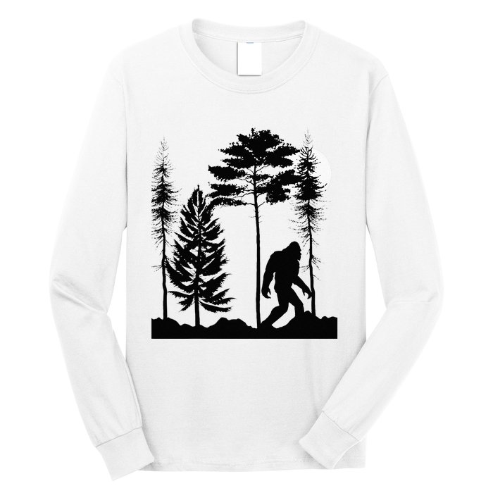 Bigfoo Bigfoot Hiding In Forest At Night Sasquatch Long Sleeve Shirt