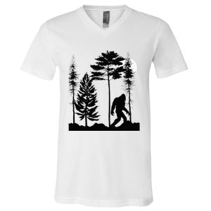 Bigfoo Bigfoot Hiding In Forest At Night Sasquatch V-Neck T-Shirt