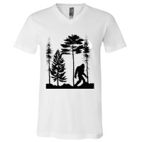 Bigfoo Bigfoot Hiding In Forest At Night Sasquatch V-Neck T-Shirt