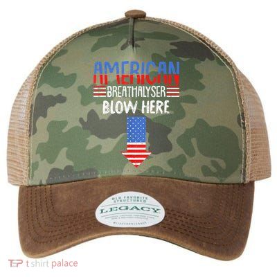 Breathalyzer Blow Here Funny 4th Of July Funny American Flag Legacy Tie Dye Trucker Hat