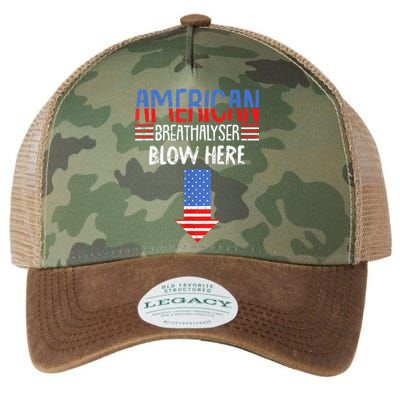 Breathalyzer Blow Here Funny 4th Of July Funny American Flag Legacy Tie Dye Trucker Hat