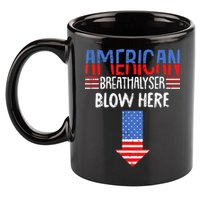Breathalyzer Blow Here Funny 4th Of July Funny American Flag 11oz C Handle Ceramic Mug