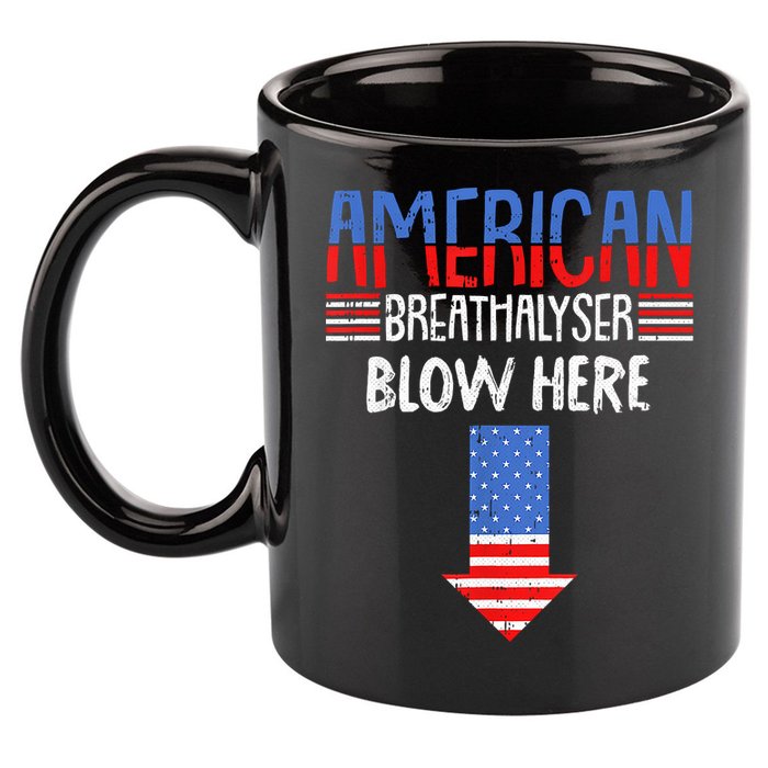 Breathalyzer Blow Here Funny 4th Of July Funny American Flag 11oz C Handle Ceramic Mug
