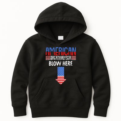 Breathalyzer Blow Here Funny 4th Of July Funny American Flag Kids Hoodie