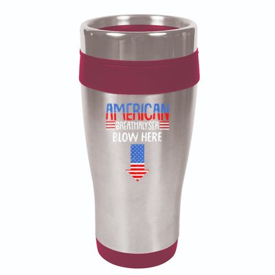 Breathalyzer Blow Here Funny 4th Of July Funny American Flag 16oz Travel Tumbler