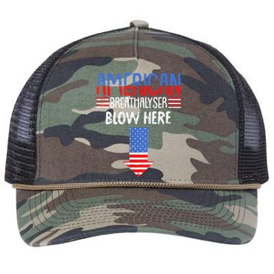 Breathalyzer Blow Here Funny 4th Of July Funny American Flag Retro Rope Trucker Hat Cap