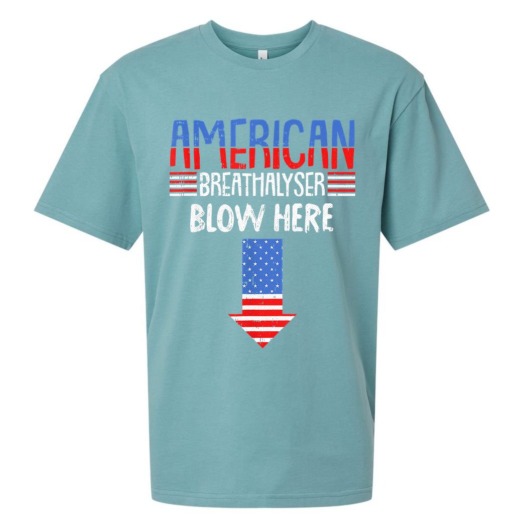 Breathalyzer Blow Here Funny 4th Of July Funny American Flag Sueded Cloud Jersey T-Shirt