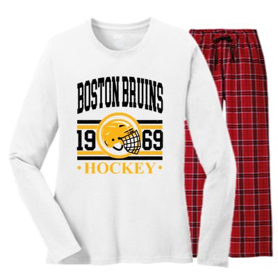 Boston Bruin Hockey Team Supporter Women's Long Sleeve Flannel Pajama Set 