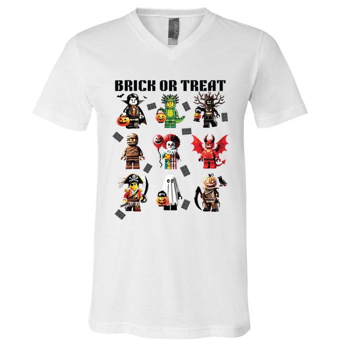 Building Bricks Halloween Brick Or Treat Costume Monsters V-Neck T-Shirt