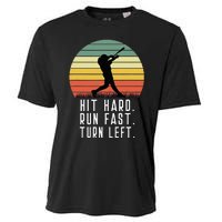 Baseball Batter Homerun Hit Hard Run Fast Turn Left Vintage Cooling Performance Crew T-Shirt