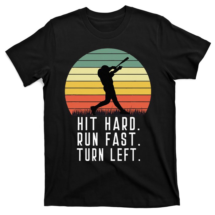 Baseball Batter Homerun Hit Hard Run Fast Turn Left Vintage T-Shirt