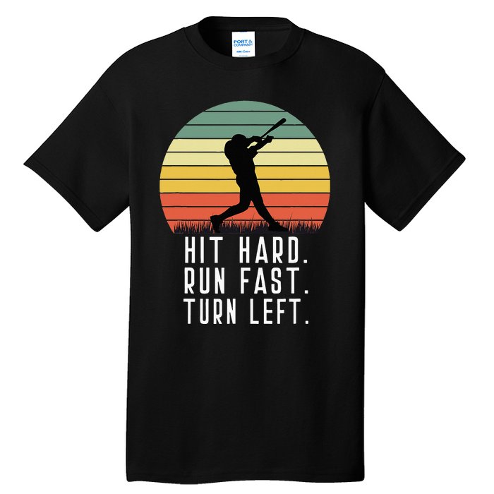 Baseball Batter Homerun Hit Hard Run Fast Turn Left Vintage Tall T-Shirt