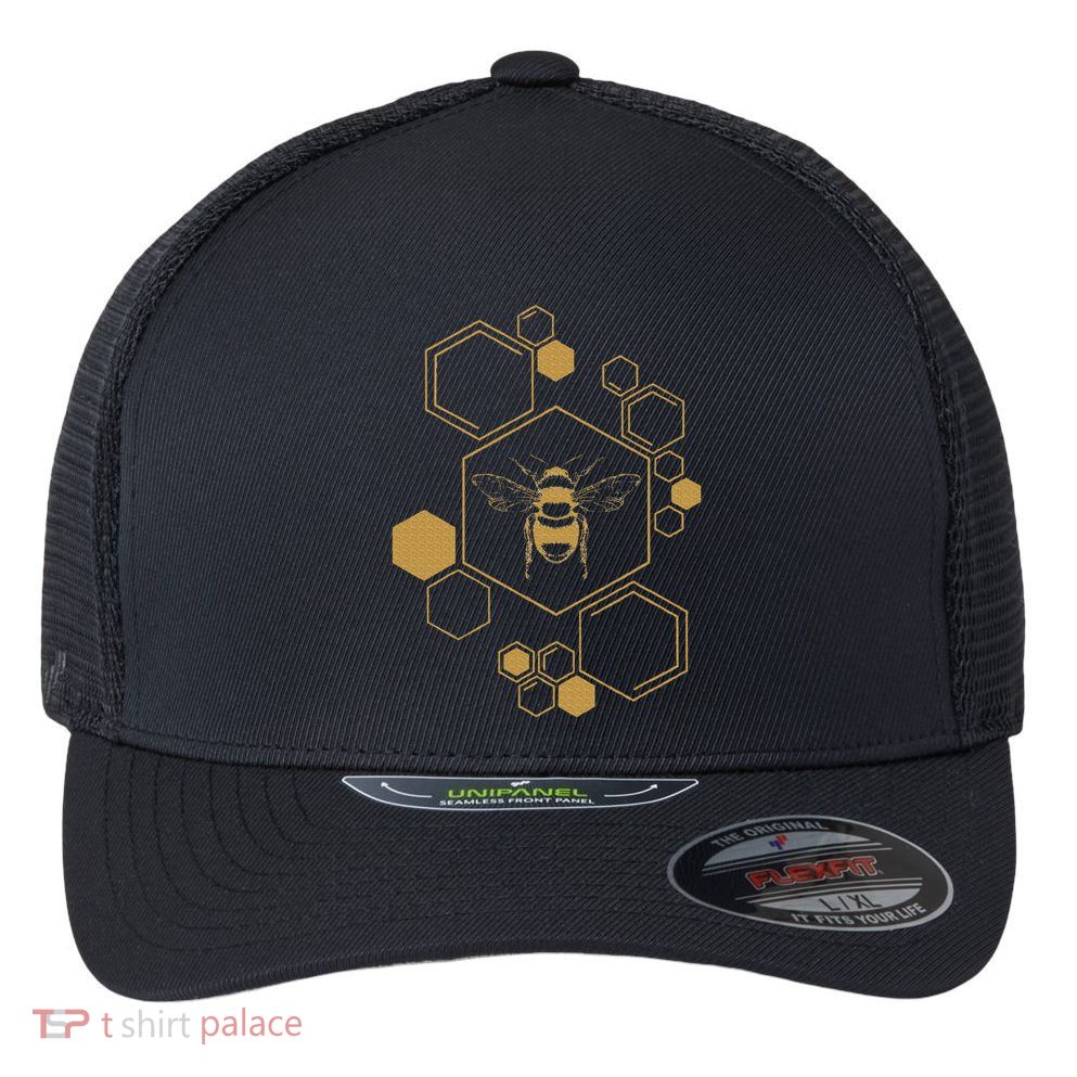 Bee Beekeeping Honeycomb Honey Beekeeper Bee Flexfit Unipanel Trucker Cap