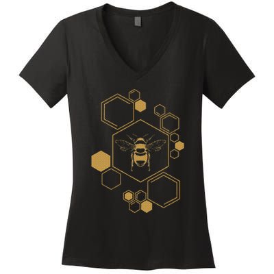 Bee Beekeeping Honeycomb Honey Beekeeper Bee Women's V-Neck T-Shirt