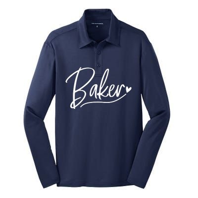 Baker Baking Heart Gift Silk Touch Performance Long Sleeve Polo