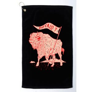 Bison Buffalo Holds A Flag Say Buffalow Ny New York Platinum Collection Golf Towel