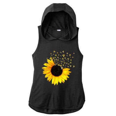 Bumble Bee. Honey Bees. Bee Lover. Sunflower. Yellow Flowers Ladies PosiCharge Tri-Blend Wicking Draft Hoodie Tank