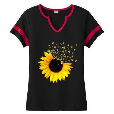 Bumble Bee. Honey Bees. Bee Lover. Sunflower. Yellow Flowers Ladies Halftime Notch Neck Tee