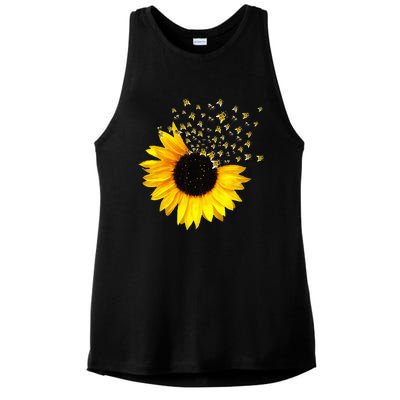 Bumble Bee. Honey Bees. Bee Lover. Sunflower. Yellow Flowers Ladies PosiCharge Tri-Blend Wicking Tank