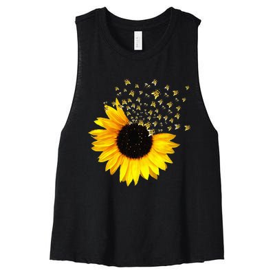 Bumble Bee. Honey Bees. Bee Lover. Sunflower. Yellow Flowers Women's Racerback Cropped Tank