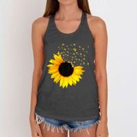 Bumble Bee. Honey Bees. Bee Lover. Sunflower. Yellow Flowers Women's Knotted Racerback Tank