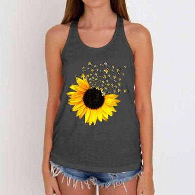 Bumble Bee. Honey Bees. Bee Lover. Sunflower. Yellow Flowers Women's Knotted Racerback Tank