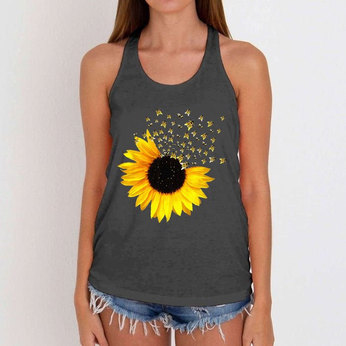 Bumble Bee. Honey Bees. Bee Lover. Sunflower. Yellow Flowers Women's Knotted Racerback Tank