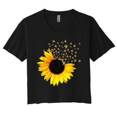 Bumble Bee. Honey Bees. Bee Lover. Sunflower. Yellow Flowers Women's Crop Top Tee