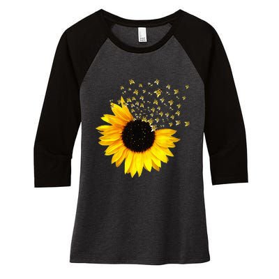 Bumble Bee. Honey Bees. Bee Lover. Sunflower. Yellow Flowers Women's Tri-Blend 3/4-Sleeve Raglan Shirt