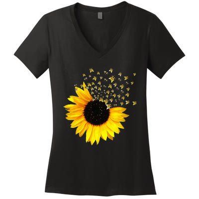 Bumble Bee. Honey Bees. Bee Lover. Sunflower. Yellow Flowers Women's V-Neck T-Shirt