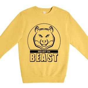 Beast Bear Head Gym Fitness Training Workout Bodybuilding Funny Gift Premium Crewneck Sweatshirt