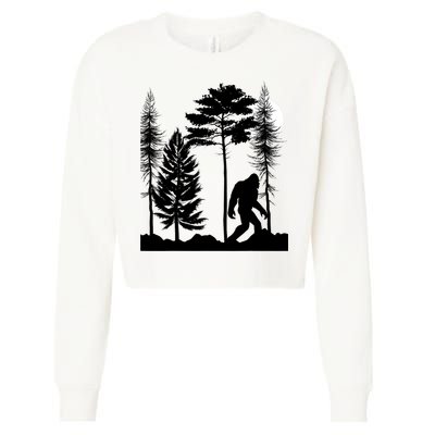 Bigfoot Bigfoot Hiding in Forest At Night Sasquatch  Cropped Pullover Crew