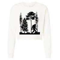 Bigfoot Bigfoot Hiding in Forest At Night Sasquatch  Cropped Pullover Crew