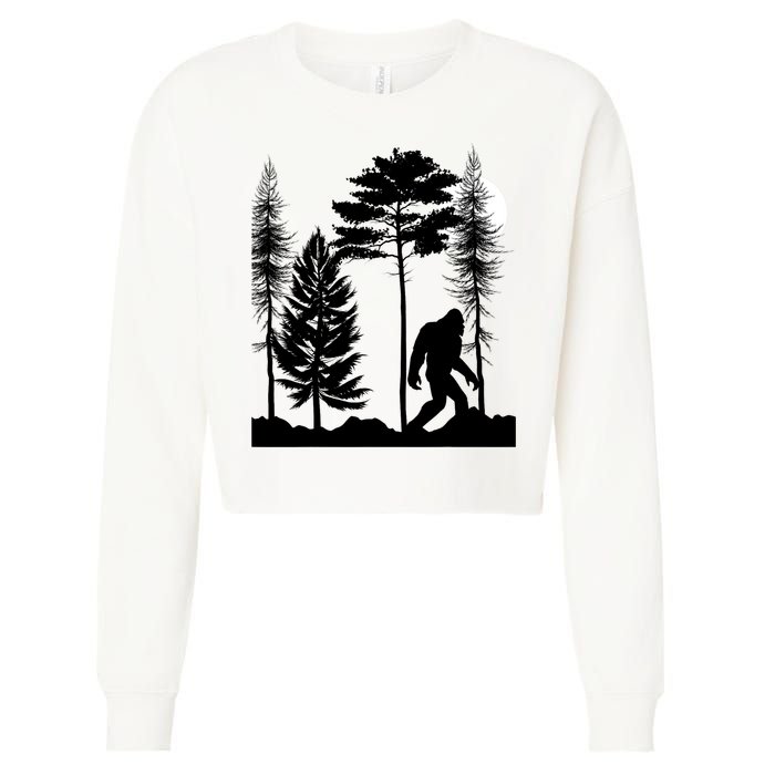 Bigfoot Bigfoot Hiding in Forest At Night Sasquatch  Cropped Pullover Crew