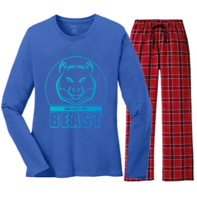 Beast Bear Head Gym Fitness Training Workout Bodybuilding Funny Gift Women's Long Sleeve Flannel Pajama Set 