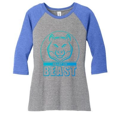 Beast Bear Head Gym Fitness Training Workout Bodybuilding Funny Gift Women's Tri-Blend 3/4-Sleeve Raglan Shirt