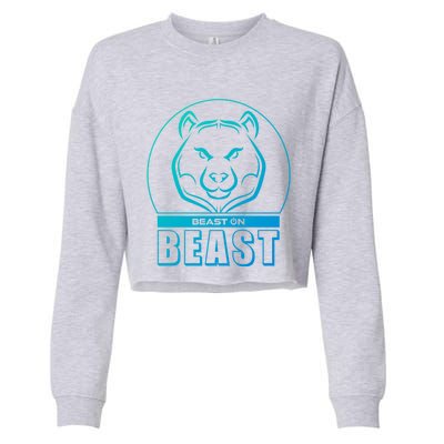 Beast Bear Head Gym Fitness Training Workout Bodybuilding Funny Gift Cropped Pullover Crew