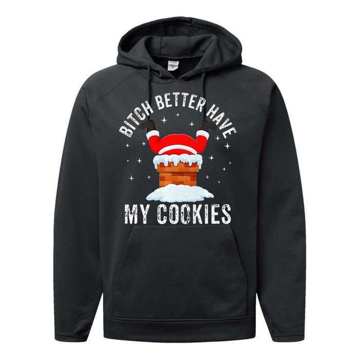 Bitch Better Have My Cookies Santa Adult Christmas Pajama PJ Performance Fleece Hoodie